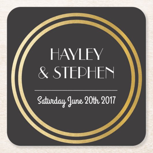 Art Deco Onderzetters Black Gold Circle Weddenscha (Voorkant)