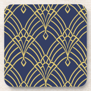 Art Deco-Onderzetters - Navy en geel (set van 6) Bier Onderzetter