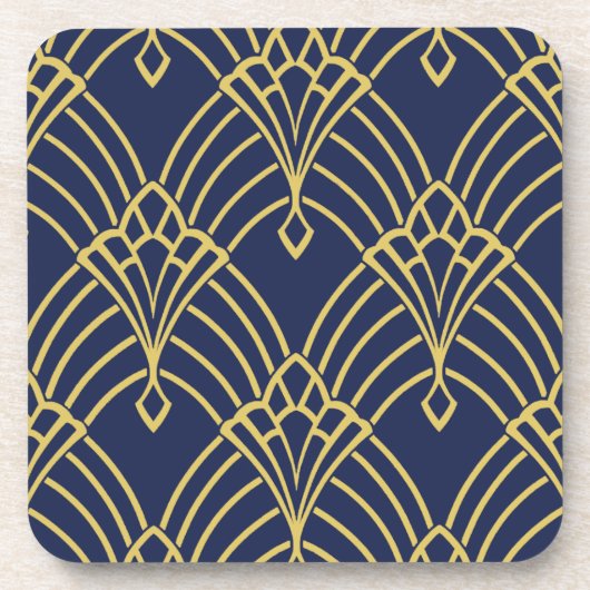 Art Deco-Onderzetters - Navy en geel (set van 6) Bier Onderzetter (Voorkant)