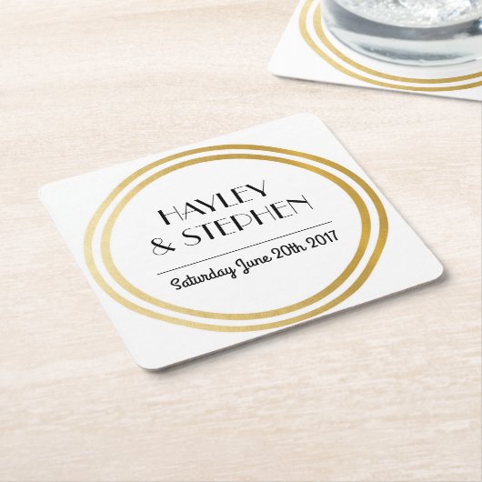 Art Deco Onderzetters Witte Gouden Cirkel Trouwfee (Schuin)