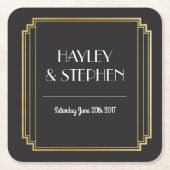 Art Deco Onderzetters Zwart & Goud Trouwfeest (Voorkant)