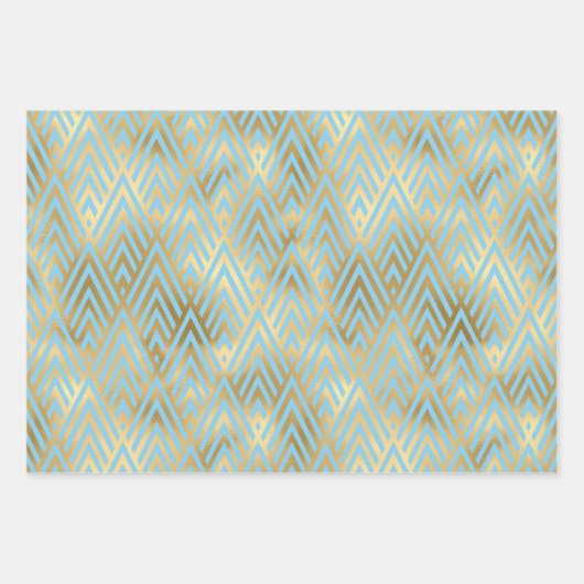 Art Deco-ontwerp, Blauwgroen & Gold-patroon Inpakpapier Vel (Voorkant)