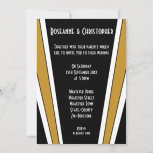 Art Deco Ontwerp Zwart en Goud bruiloft Kaart
