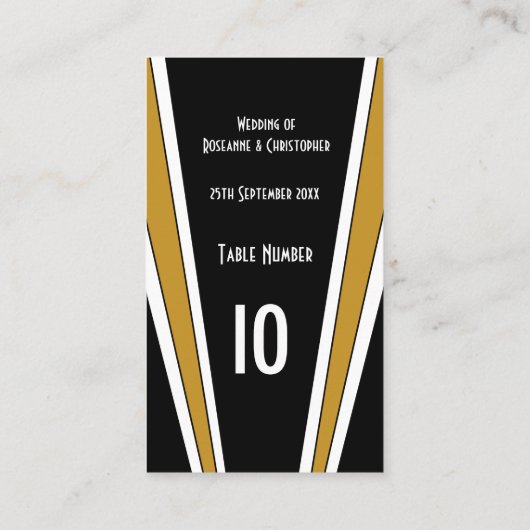 Art Deco Ontwerp Zwart en Goud bruiloft Plaatskaartje (Achterkant)