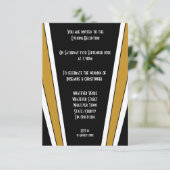 Art Deco Ontwerp Zwart en Goud bruiloft receptie Informatiekaartje (Staand voorkant)