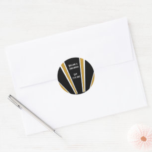Art Deco Ontwerp Zwart en Goud bruiloft Ronde Sticker