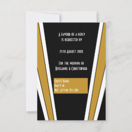 Art Deco Ontwerp Zwart en Goud bruiloft RSVP Kaartje