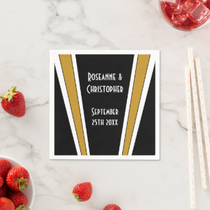 Art Deco Ontwerp Zwart en Goud bruiloft Servet
