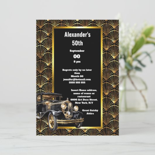 Art deco ontwijken auto boog goud zwart patroon kaart (Staand voorkant)