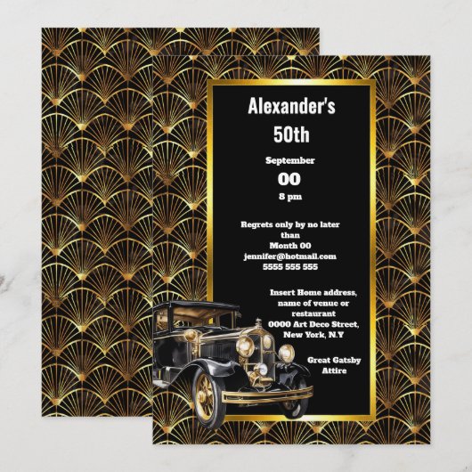 Art deco ontwijken auto boog goud zwart patroon kaart (Voorkant / Achterkant)