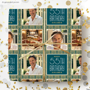 Art Deco op maat gemaakte foto verjaardag turquois Cadeaupapier