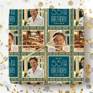 Art Deco op maat gemaakte foto verjaardag turquois Cadeaupapier