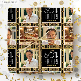 Art Deco op maat gemaakte foto verjaardag zwart go Cadeaupapier