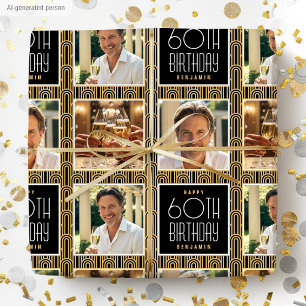 Art Deco op maat gemaakte foto verjaardag zwart go Cadeaupapier