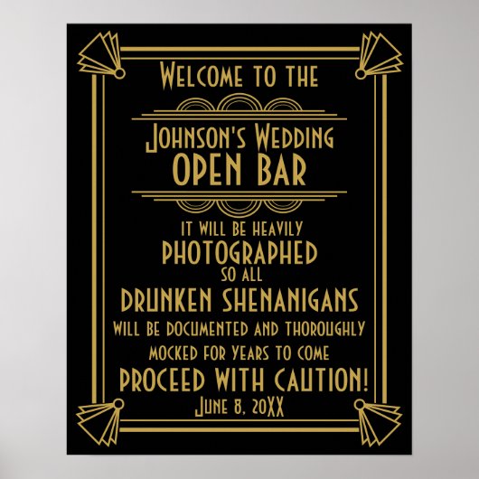 ART Deco Open bar sign for 1920's Gatsby Party Poster (Voorkant)