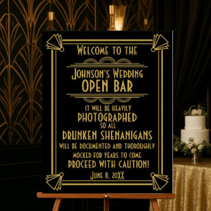 ART Deco Open bar sign for 1920's Gatsby Party Poster