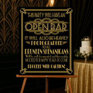 ART Deco Open bar sign for 1920's Gatsby Party Poster