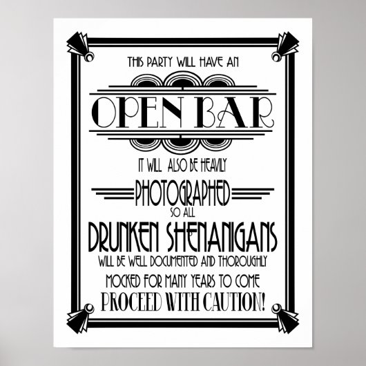 Art Deco Open Bar, wit B/G, kleurwijziging Poster (Voorkant)