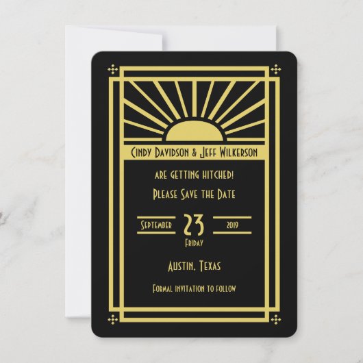 Art Deco Opslaan Datum uitnodiging (Voorkant)