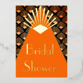 Art Deco Orange Black Gold Bridal Shower  Folie Uitnodiging (Voorkant)