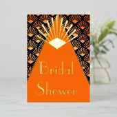 Art Deco Orange Black Gold Bridal Shower  Folie Uitnodiging (Staand Voorkant)