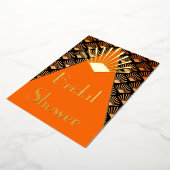 Art Deco Orange Black Gold Bridal Shower  Folie Uitnodiging (Gedraaid)