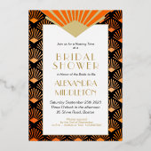 Art Deco Orange Black Gold Bridal Shower  Folie Uitnodiging (Achterkant)