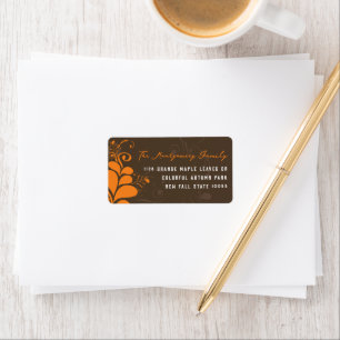 Art Deco Oranje bladeren en zwembrillen Thanksgivi Etiket