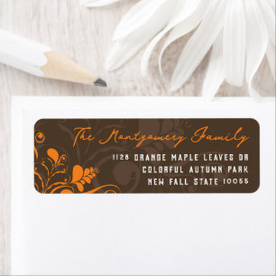 Art Deco Oranje bladeren en zwembrillen Thanksgivi Etiket