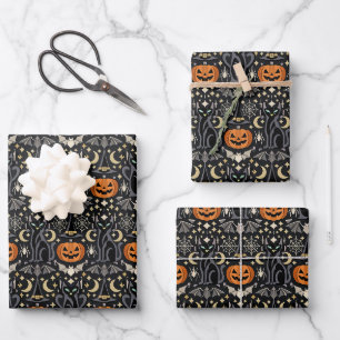 Art Deco Oranje Gesneden Pompoenen Inpakpapier Vel