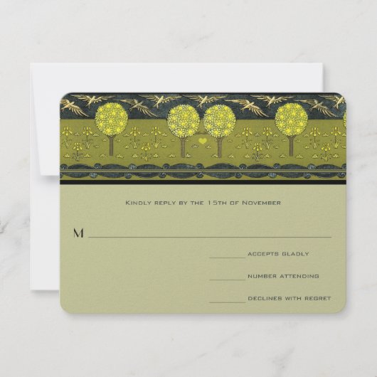 Art Deco Orchard  Bird Wedding Invites Kaart (Voorkant)