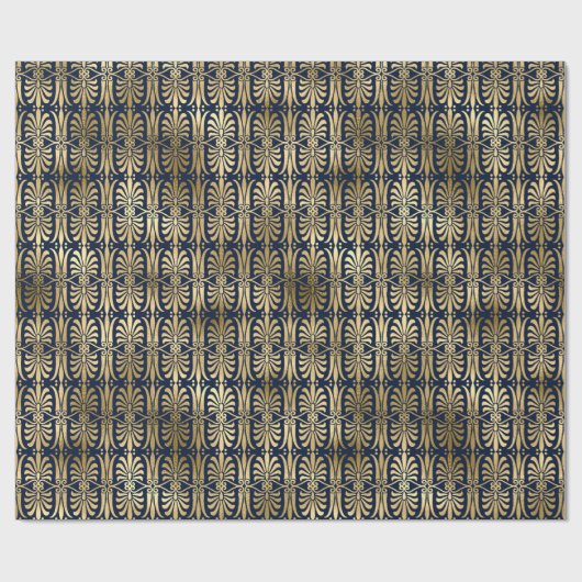 Art Deco Ornament Black Gold Elegant Blue Navy Cadeaupapier (Vlak)
