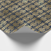 Art Deco Ornament Black Gold Elegant Blue Navy Cadeaupapier (Hoek)
