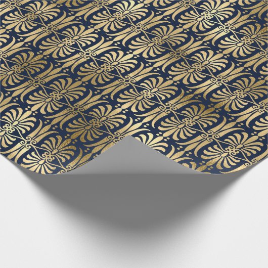 Art Deco Ornament Black Gold Elegant Blue Navy Cadeaupapier (Hoek)