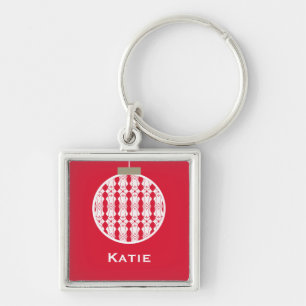 Art Deco Ornament Holiday Sleutelhanger, rood Sleutelhanger