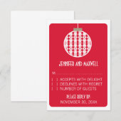 Art Deco Ornament Holiday Wedding RSVP Kaart, rood (Voorkant / Achterkant)