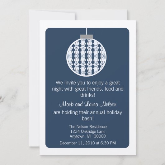 Art Deco Ornament Kerstfeest | Blauw Kaart (Voorkant)