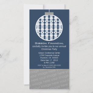 Art Deco Ornament Photo Card Invite, blauw