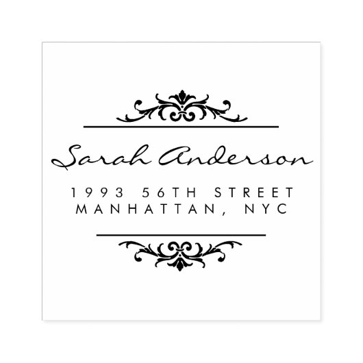 Art Deco Ornament & Stijlvol Script Retouradres Rubberstempel (Afrduk)