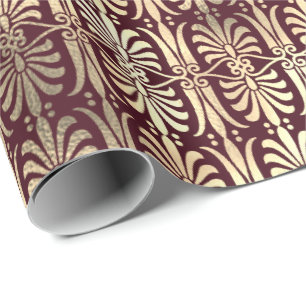Art Deco Ornament Zwart Goud Sepia Burgundy Rood Cadeaupapier