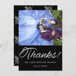 Art Deco Ornamental   Geometrisch zwart en zilver Bedankkaart