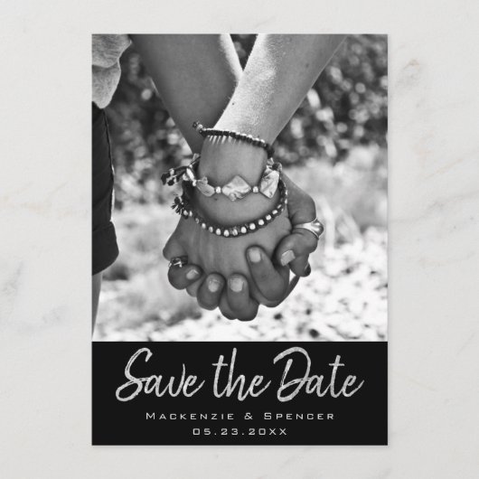 Art Deco Ornamental | Geometrisch zwart en zilver Save The Date (Voorkant)