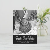 Art Deco Ornamental | Geometrisch zwart en zilver Save The Date (Staand voorkant)