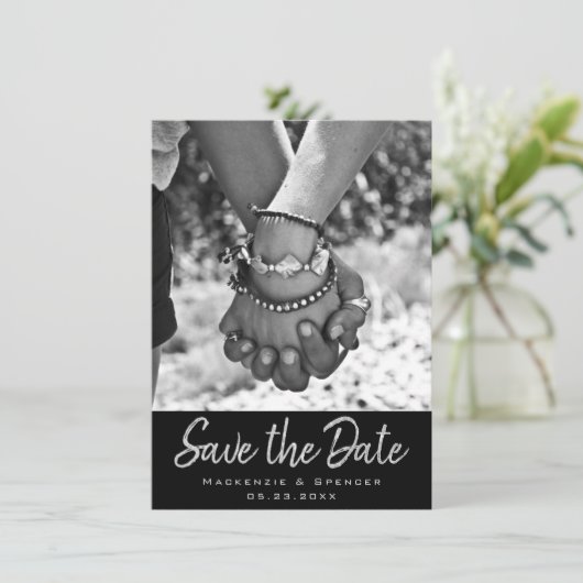 Art Deco Ornamental | Geometrisch zwart en zilver Save The Date (Staand voorkant)