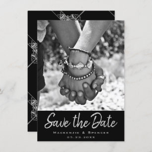 Art Deco Ornamental   Geometrisch zwart en zilver Save The Date