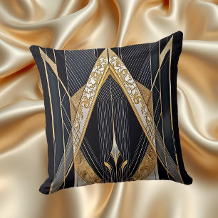 Art Deco Oud Goud Zwart Geometrisch kant Ontwerp Kussen