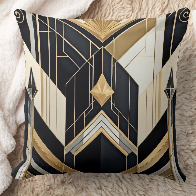 Art Deco oud Goud Zwart Geometrische tri Design Kussen (Creator heeft geüpload)