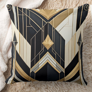 Art Deco oude goud zwart geometrisch tri ontwerp Kussen