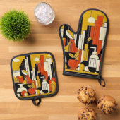 Art Deco Ovenwant & Pannenlap Set (Top down)