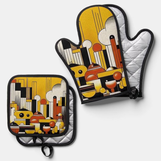 Art Deco Ovenwant & Pannenlap Set (Voorkant / Achterkant)